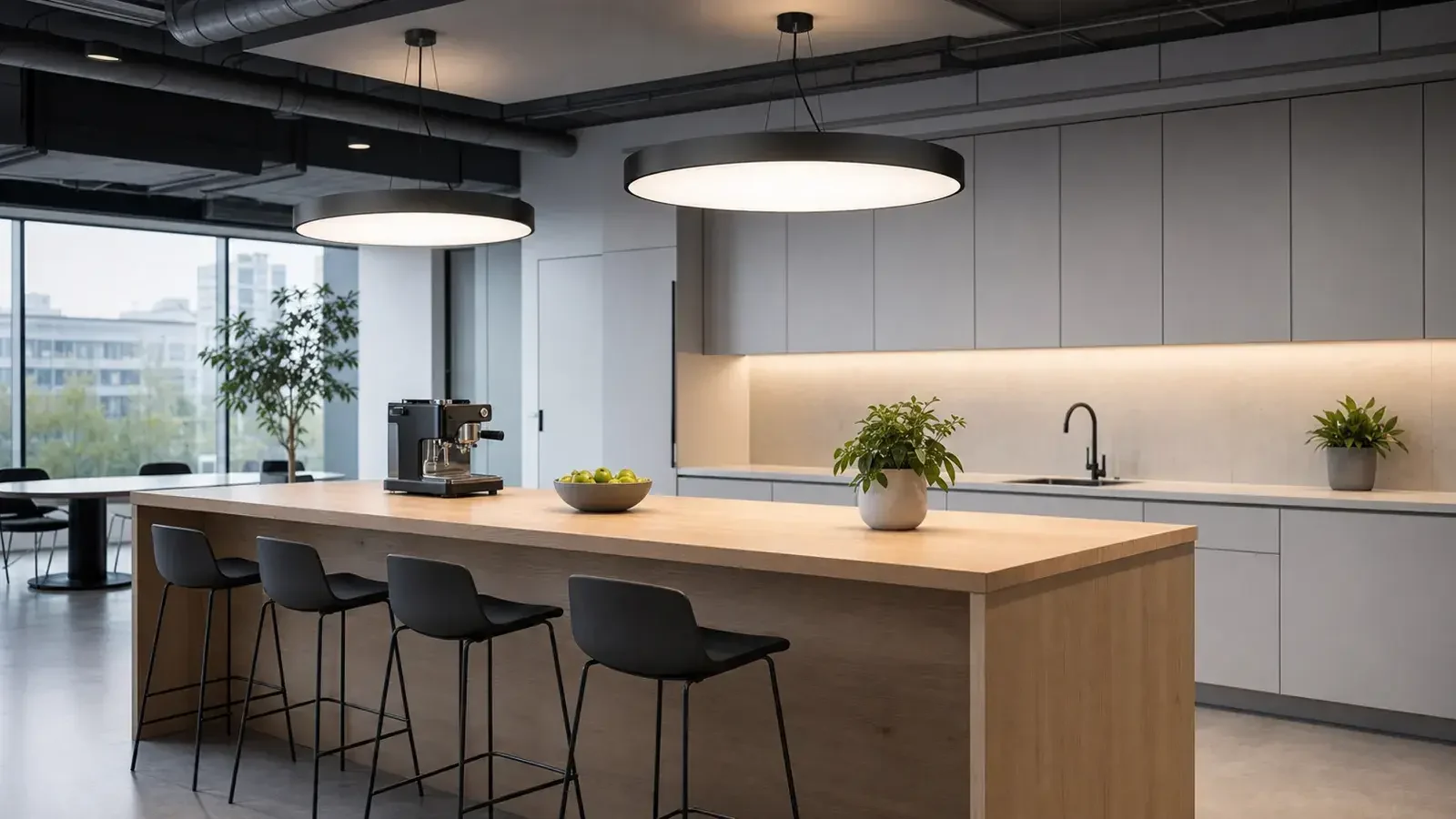 Talla circular pendants over a kitchen island