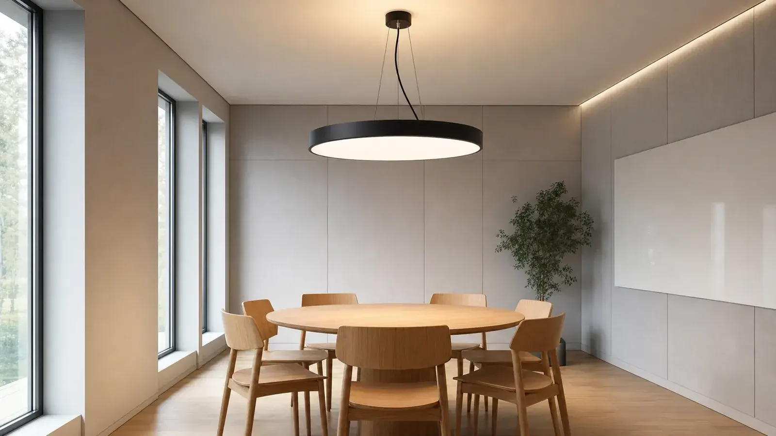 Talla circular suspended pendants in a meeting room