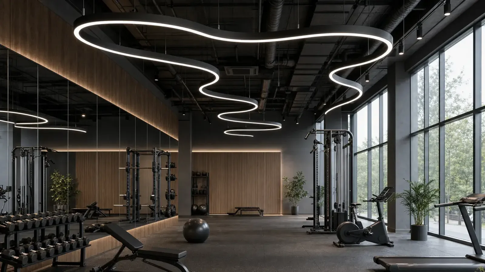 Lena curved suspended lighting forming an oval